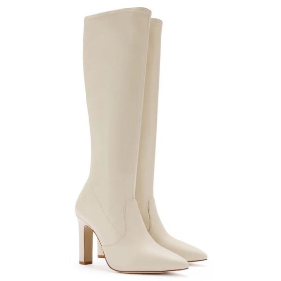 Larroude Christy Tall Boot Size 8 In Iced Vegan Stretch Leather High Heel - Picture 1 of 12